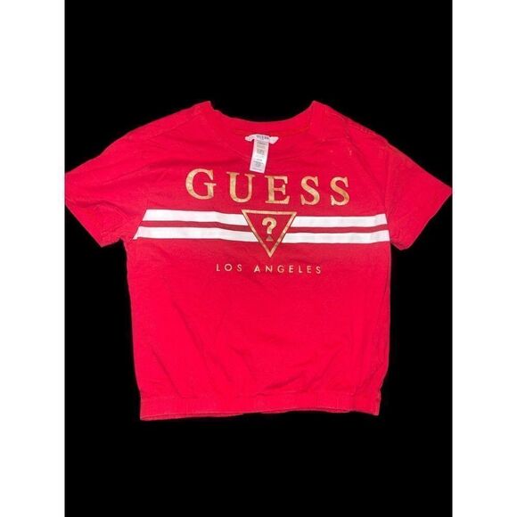 Guess Kids Short Sleeve Red elastic band t shirt crop top 7/8 S - Picture 1 of 1